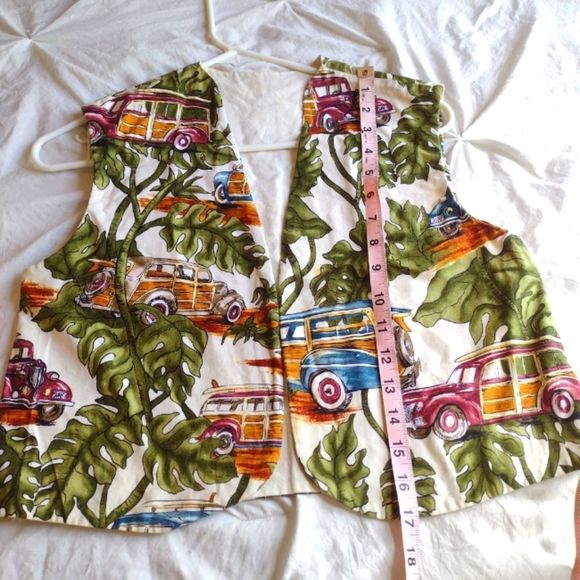 Vintage Tropical Car All Over Print open front vest size S - Picture 5 of 7